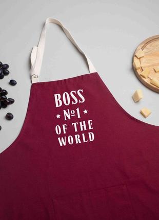 Фартух "boss №1 of the world", burgundy, burgundy, англійська