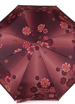 Зонтик женский полуавтомат складной airton бордовый с цветами