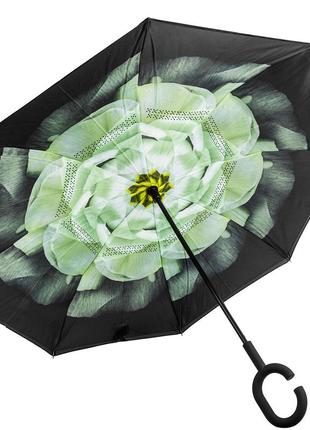Зонтик-трость женский обратной сборки механический artrain черная с зеленым4 фото