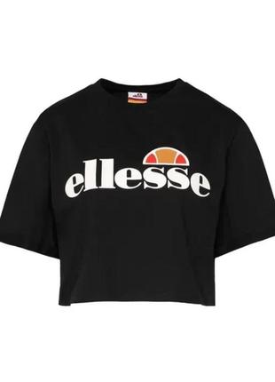 Черная спортивная натуральная кроп-футболка от ellesse размер м- l ( ог 88-95 см)