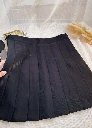 Юбка мини тенниска короткая юбка плиссе в складку стильная трендовая базовая черная2 фото