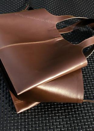 Сумка шопер із натуральної шкіри коричнева сумка3 фото