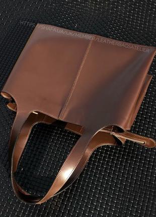 Сумка шопер із натуральної шкіри коричнева сумка5 фото