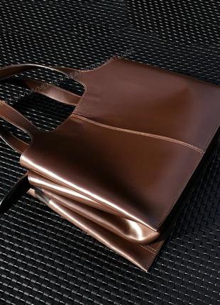 Сумка шопер із натуральної шкіри коричнева сумка6 фото