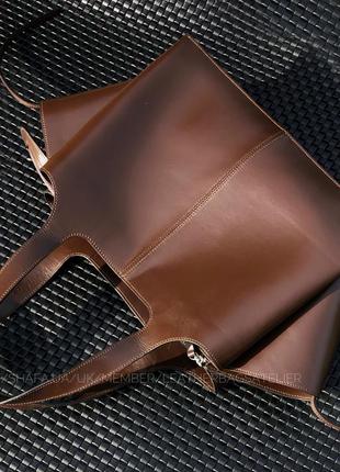Сумка шопер із натуральної шкіри коричнева сумка2 фото