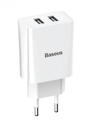 Зарядний пристрій baseus speed mini dual usb 10.5w білий (ccfs-r02)
