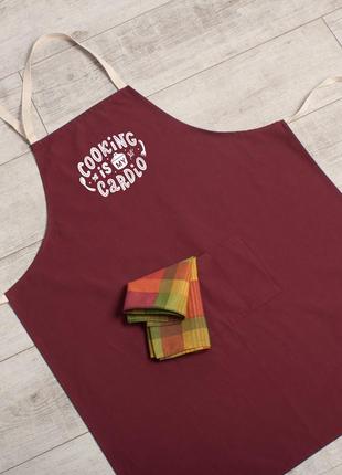 Фартух "cooking is my cardio", burgundy, burgundy, англійська