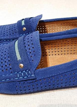 Мужские замшевые мокасины синего цвета 42 замша летние туфли3 фото