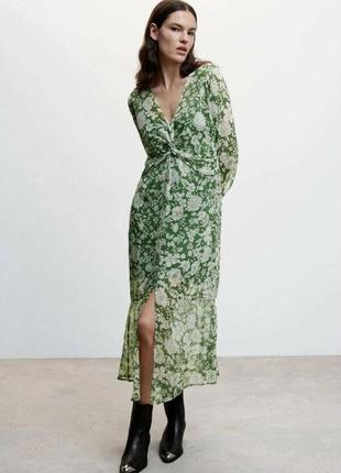 Сукня міді квітковий принт плаття шифонове на довгий рукав mango