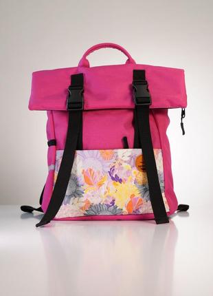 Рюкзак мини ролтоп цветной розовый