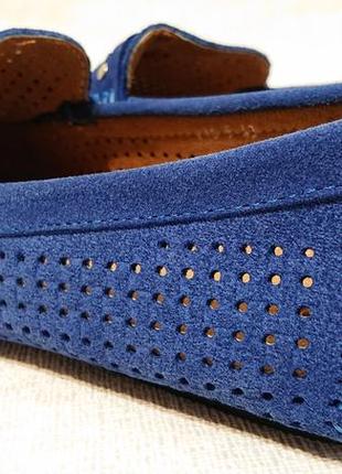 Мужские замшевые мокасины синего цвета 42 замша летние туфли4 фото