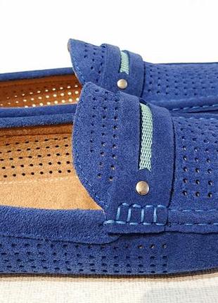 Мужские замшевые мокасины синего цвета 42 замша летние туфли5 фото