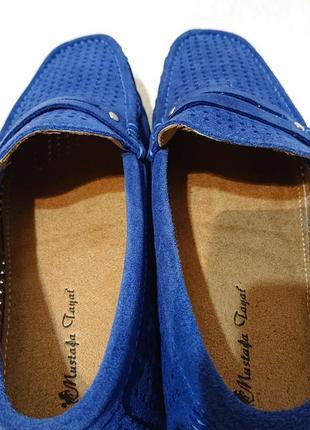 Мужские замшевые мокасины синего цвета 42 замша летние туфли6 фото