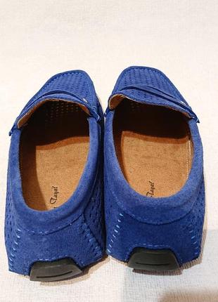 Мужские замшевые мокасины синего цвета 42 замша летние туфли7 фото