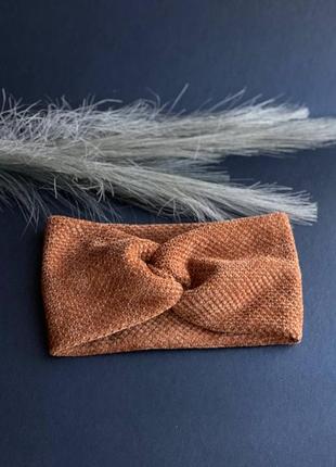 Повязка на голову ,чалма вязана коричнева