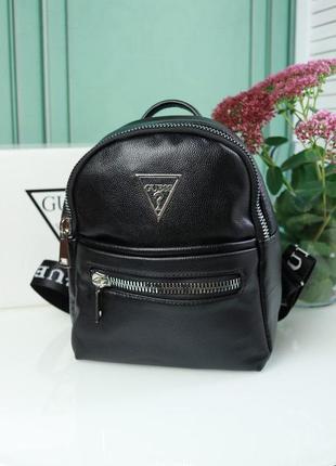 Женский чёрный гладкий рюкзак guess гесс