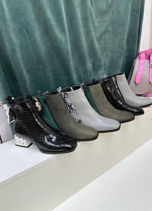 Эксклюзивные ботинки из итальянской кожи и замши женские на каблуке с бантиком4 фото