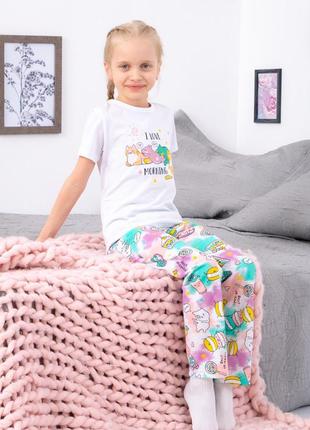 Летняя демисезонная пижама для девочки,  футболка и брюки, кулир, от 110см до 134см3 фото