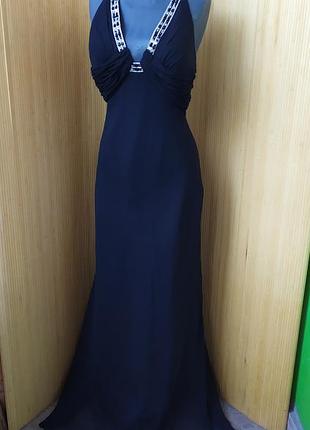 Длинное чёрное вечернее платье бюстье с открытой спиной xscape италия