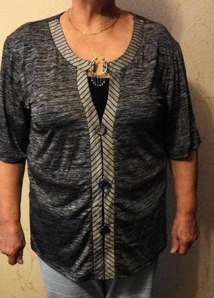 Хлопковая  трикотажная блуза с висюлькой. 58 размера.1 фото