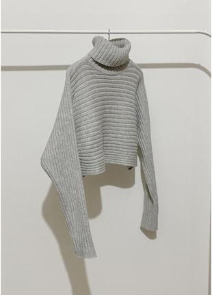 M гольф свитер-топ теплый короткий серый женский с горловиной3 фото