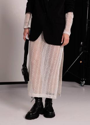 Гипюровое кружевное платье в сетку с разрезом, гипюровое платье меди2 фото