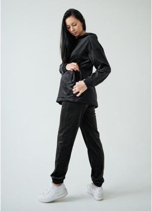 Спортивный велюровый костюм для беременных и кормящих мам коричневый черный графит4 фото