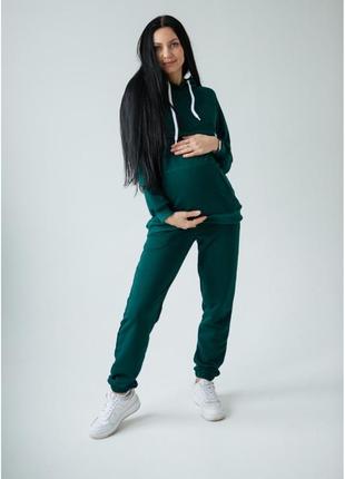 Спортивный костюм для беременных и кормящих мам с секретом для кормления темно-зеленый