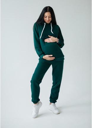 Спортивный костюм для беременных и кормящих мам с секретом для кормления темно-зеленый2 фото
