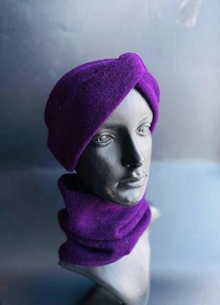 Набор шарф снуд + чалма фиолетовая ангора1 фото
