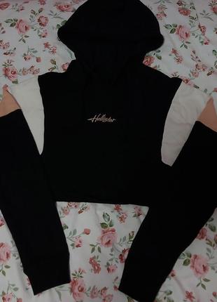 Кофта топ с капюшоном черная размер xs