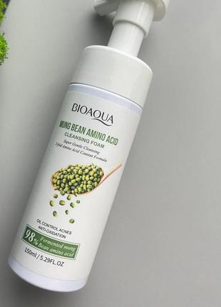 Мусс - пенка для лица с экстрактом бобов мунг bioaoua mung bean amino acid cleaning foam, 150 мл