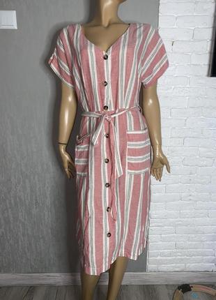 Бавовняна сукня міді на ґудзиках плаття бавовна і льон nutmeg , xl1 фото