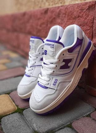 Женские кроссовки new balance 550 белые с фиолетовым скидкостью sale <unk> smb