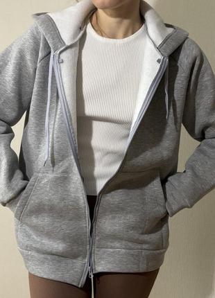 Распродажа! оверсайз женская спортивная кофта на молнии с капюшоном теплая, из натуральной ткани6 фото