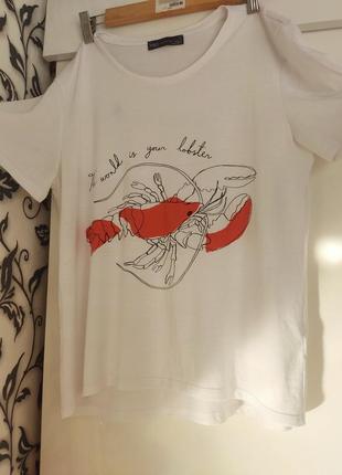 Белая женская футболка m&s свободного кроя с рисунком/принт лобстер size  р. 46-48 m/l4 фото