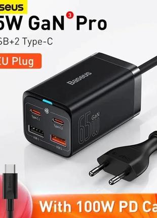 Мережевий зарядний пристрій baseus ccgp0401 gan3 pro desktop fast charger 65 w 2c 2u type-c ld