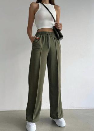 Жіночі штани широкі люкс двонитка 48-50 хакі