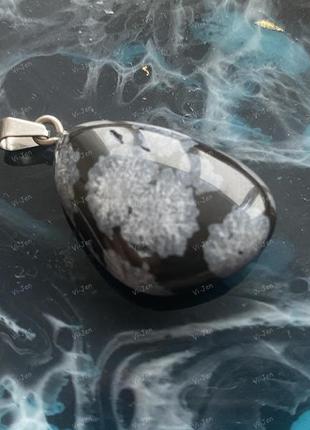 Натуральный камень обсидиан кулон в форме капли.3 фото