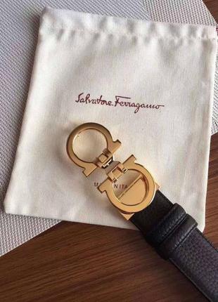 Ремень ferragamo черный с золотой пряжкой серебряной 5