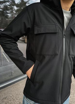 Куртка чоловіча весняна осіння softshell на флісі pocket чорна вітрівка демісезонна софтшелл