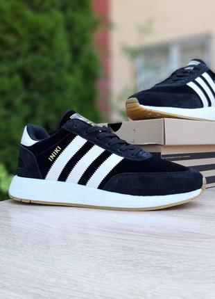 Крутые женские кроссовки adidas iniki чёрные5 фото