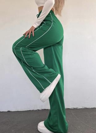 Женские широкие штаны с кантом двухнитка 46-48 зеленый2 фото