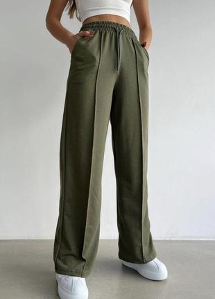 Женские штаны широкие люкс двухнитка 42-44 хаки2 фото