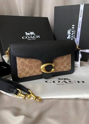 Крутая женская сумка coach tabby black/beige кач жеncкая сумочка