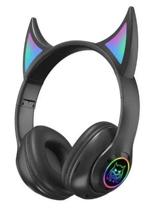 Bluetooth навушники cat з котячими вушками, мікрофоном та слотом microsd stn-25 чорні