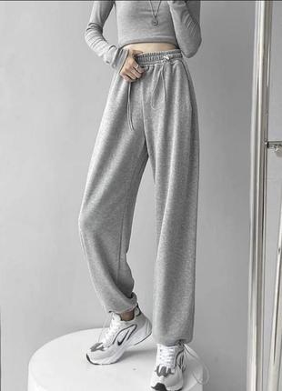 Женские штаны джогеры на фиксаторах двухнитка 42-44 серый1 фото