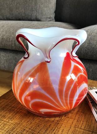 Вінтажна яскрава ваза з арт скла, богемія(чехія), 60-70е