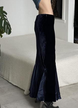 Роскошная темно синяя шелковая юбка макси в пол с бисером6 фото