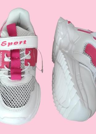 Белые, розовые кроссовки на платформе для девочки весна, лето сетка2 фото
